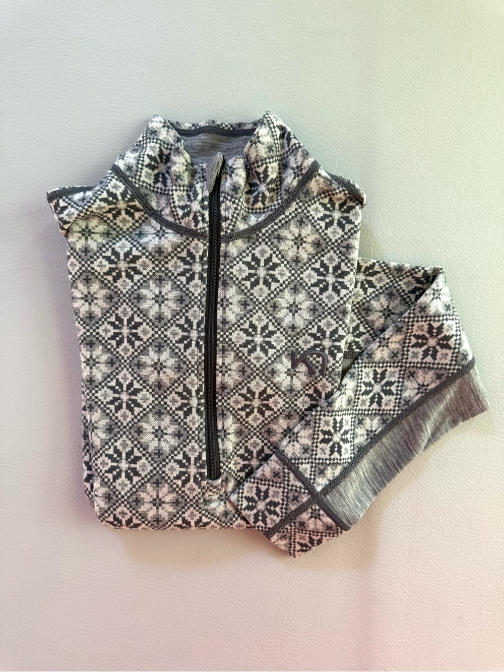 Kari Traa Merino Wool Base layer Sweater Rose Grey Snowflake Quarter Zip Medium